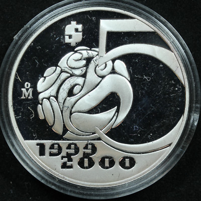 2000 Mexico 1 oz Silver Proof 5 Pesos Millennium AZTEC BIRD w/ Holder ...