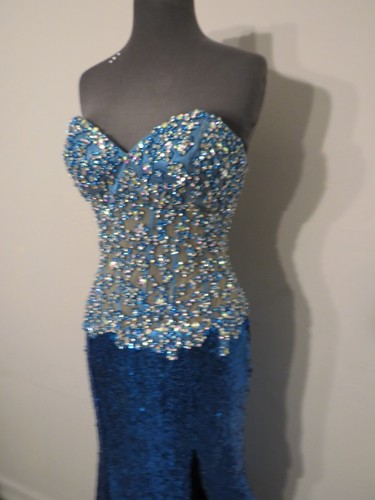 S14 KARISHMA 3715 SZ 6 TEAL $$518 BEADED SEQUIN FORMAL GOWN DRESS - Picture 12 of 20