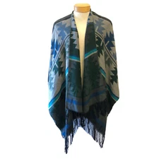 Neiman Marcus Western Print Drape Shawl Fringe Hem Blanket Wrap Scarf Size OS