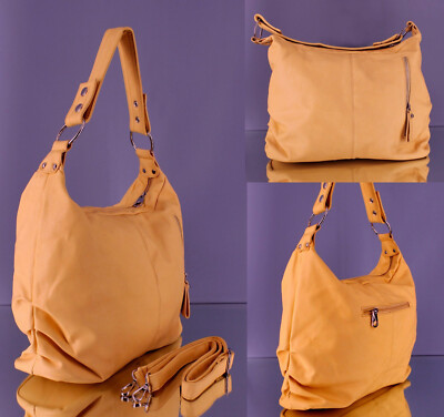 Damen Handtasche apricot Hobobag Schultertasche Riemen verstellbar Crossover Bag