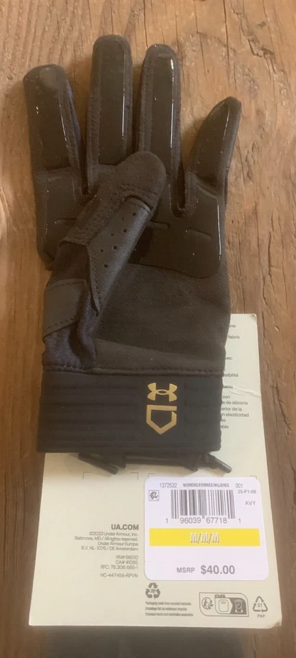 Guantes de bateo Under Armour UA Motive - negros/dorados - para mujer talla mediana Foto 3 de 4