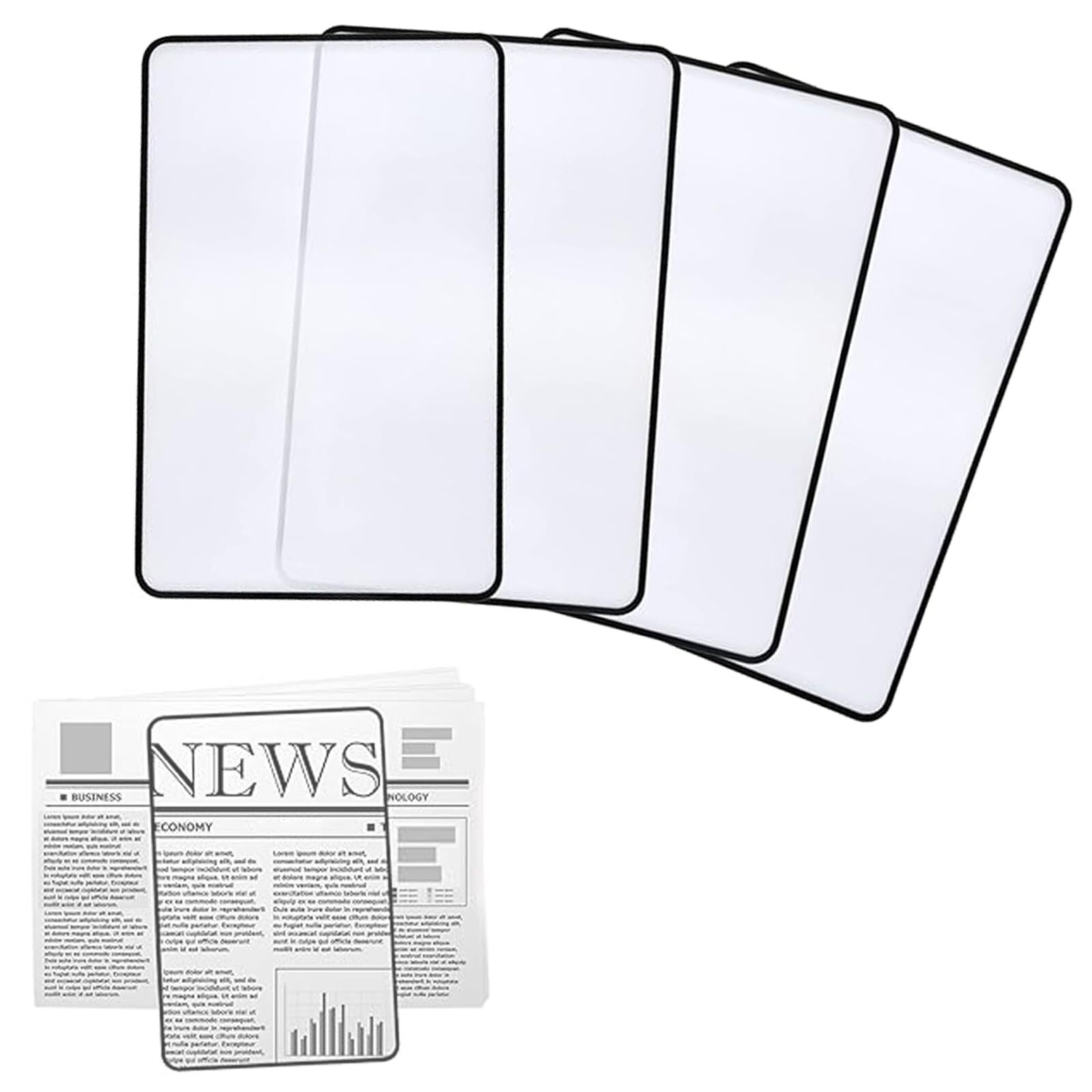 4 Pcs Page Magnifying Sheet-3X Lightweight Flat Optical Plastic Lens,Bookmark