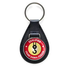 Qualified Crane Signal Person Black Leather Keychain Silver Keyring Military 