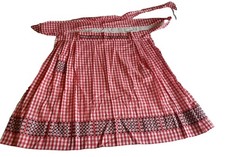 VTG Half Apron Red  White Gingham Check W Embroidery And Pocket Gift