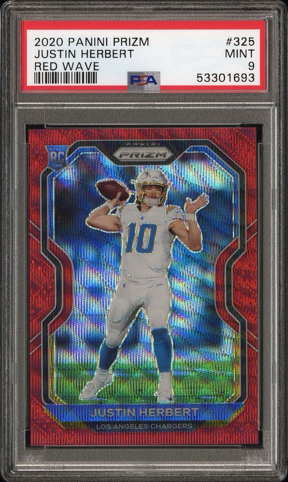 2020 Justin Herbert Panini Prizm #325 Red Wave /149 (RC) PSA 9