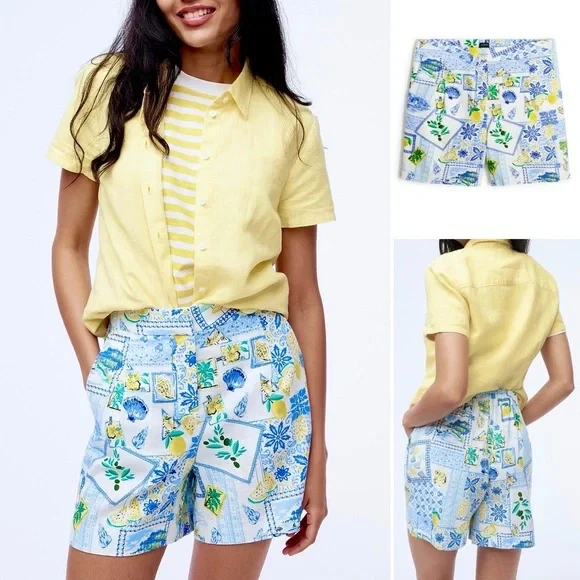 J. Crew Factory Linen Blend Italian Print Shorts - Size 8 - New with Tags