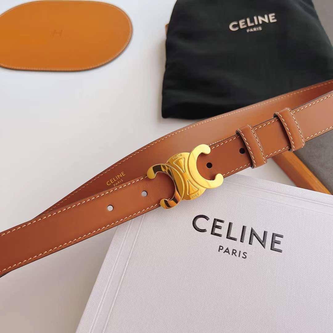 Celine Triomphe Leather Belt Brown Tan Gold Hardware Womens Belt Box Included image 5