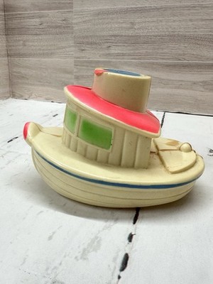 VTG Toy Tug Boat TOWING SHIP Hard Plastic 1960s 6.5 inch With Noise When Rattled