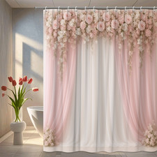 Elegant Pink and White Floral Shower Curtain for Home Decor