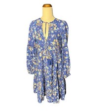 Salty Bright Dress Size 10 Blue Floral Cotton Tiered Boho Long Sleeve 