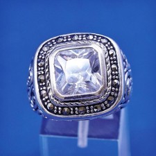 sz 7, vtg Sterling silver handmade statement ring, 925 w/ Cz N marcasite