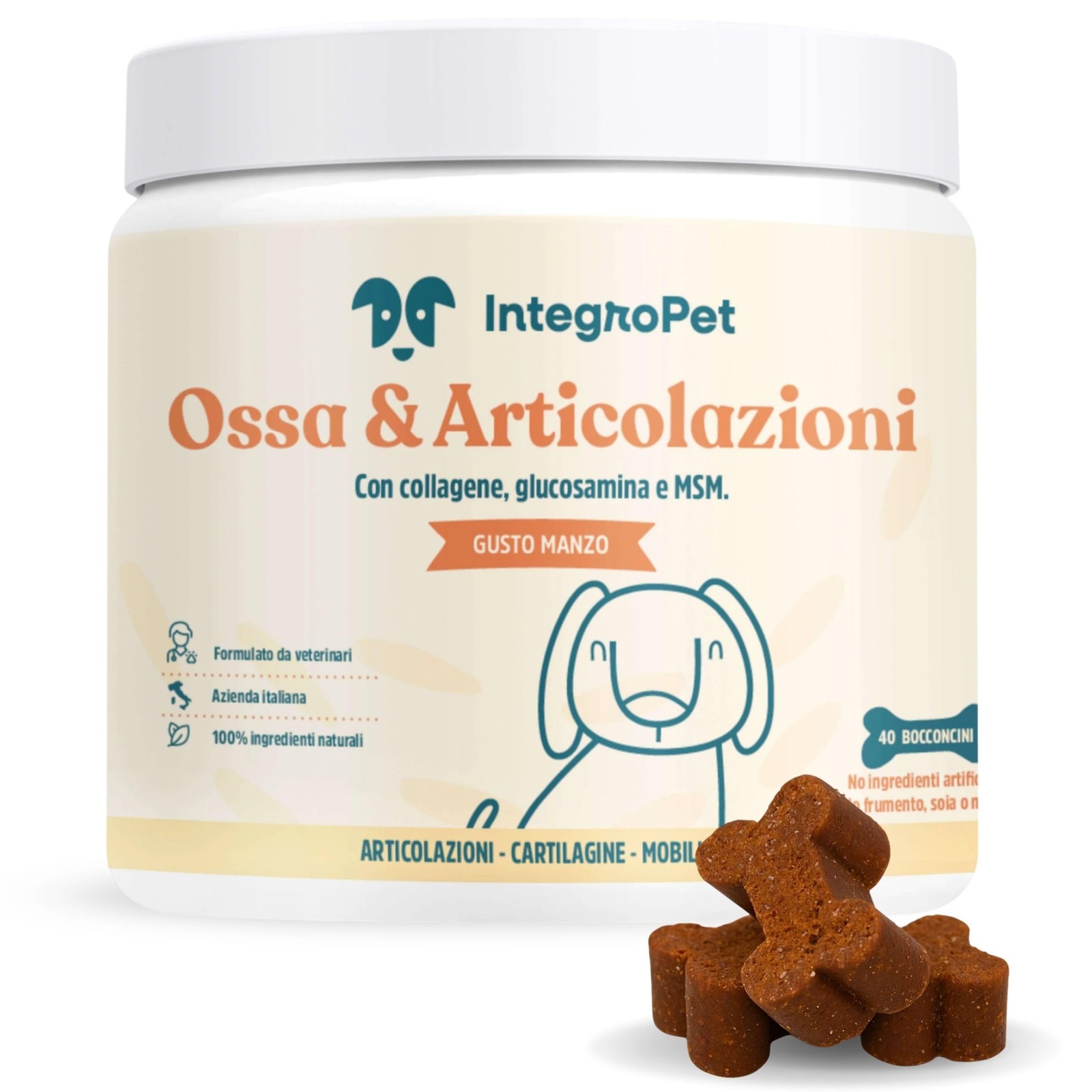 Supporto Ossa e Articolazioni Cani - Integratore Gusto Manzo Professionale