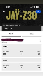 JAY-Z JAY-Z 30 (2) Tickets - Jul 10 2026 8PM Yankee Stadium Bronx NY Sec 205