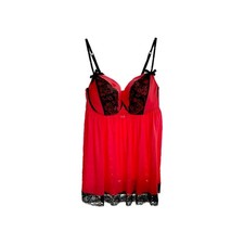 Cacique Babydoll Lingerie Plus Size 22/24 Red Black Lace Sheer Underwire 1036