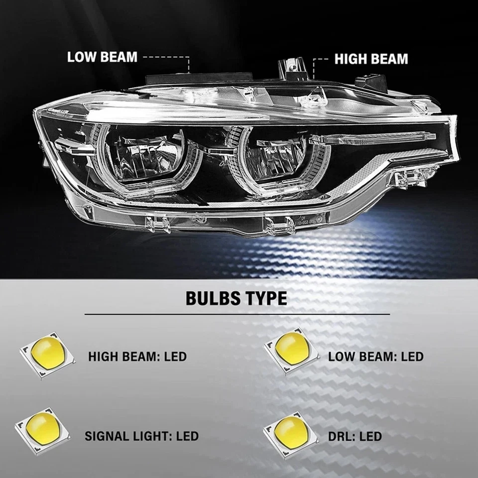 Headlights LED Headlamps Left+Right Side for 2016 2017 2018 BMW 330i 340i 320i - Image 3 of 4