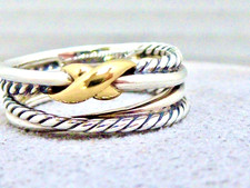 AUTHENTIC DAVID YURMAN DOUBLE  BAND GOLD X  STERLING & 18K GOLD RING SIZE 6.5