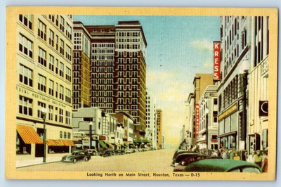 #ad 1948 Houston Texas Postcard Looking North Main Street Public Park System Trunk $19.47