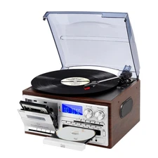 Record Player 9 in 1 3 Speed Bluetooth Vintage Turntable CD Cassette Vinyl Pl...