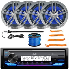 JVC KD-X38MBS Marine USB Stereo Receiver, 4x 6.5" 180W Speakers, Wire, Antenna