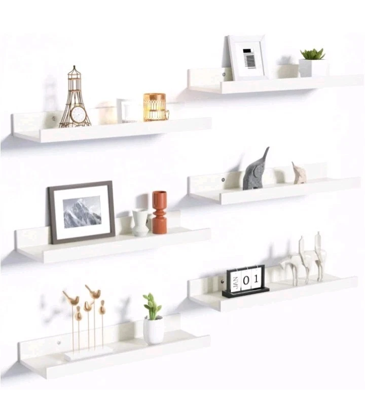 upsimples Floating Shelves for Wall Wall Decor Storage Set of 6, Mounted Wood