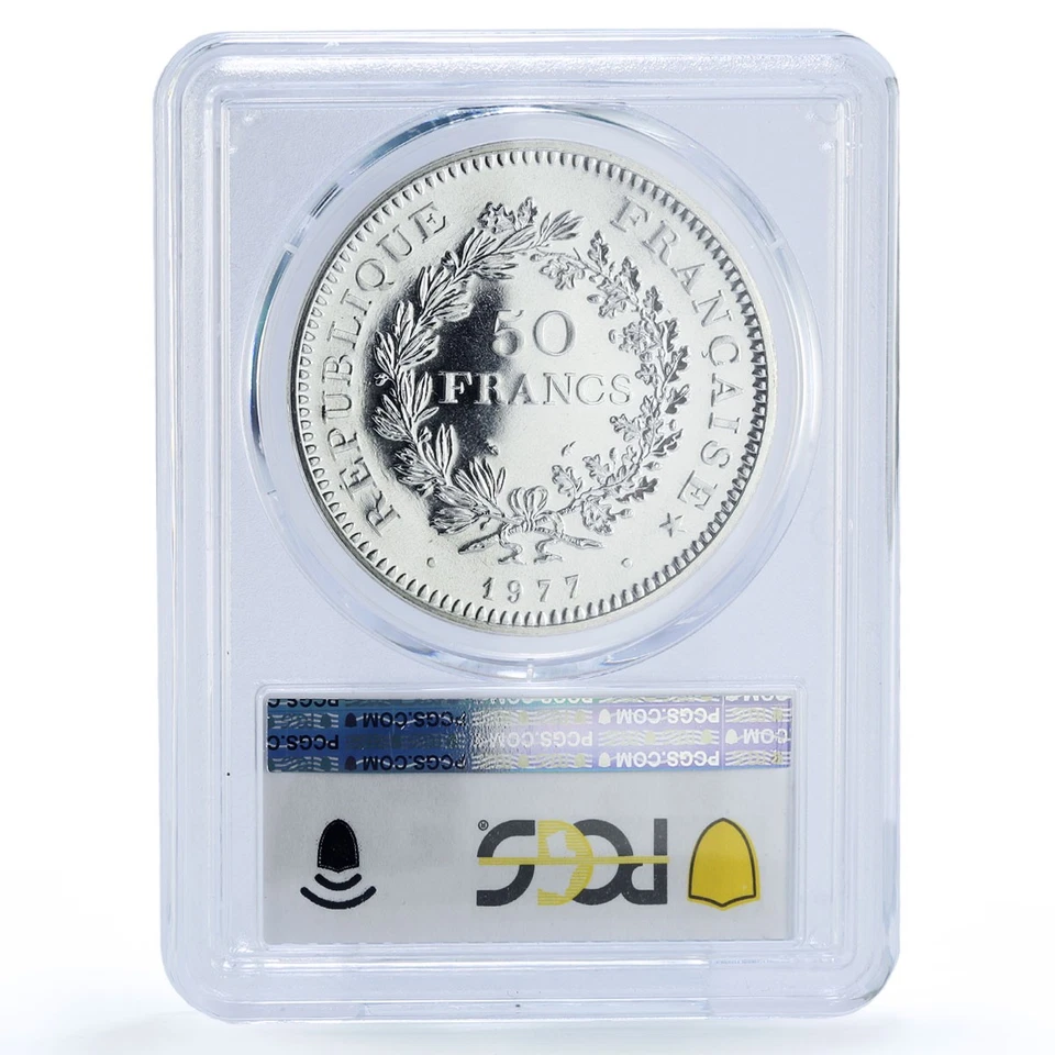 Francia 50 francos Hércules Gad-882 F-427 KM-941 MS 68 PCGS moneda de plata 1977 Foto 4 de 4
