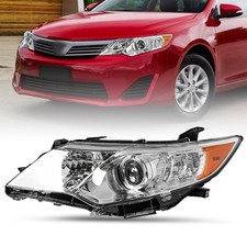 Halogen Headlight Assembly for 2012-2014 Camry Chrome Headlamp Left Driver Side