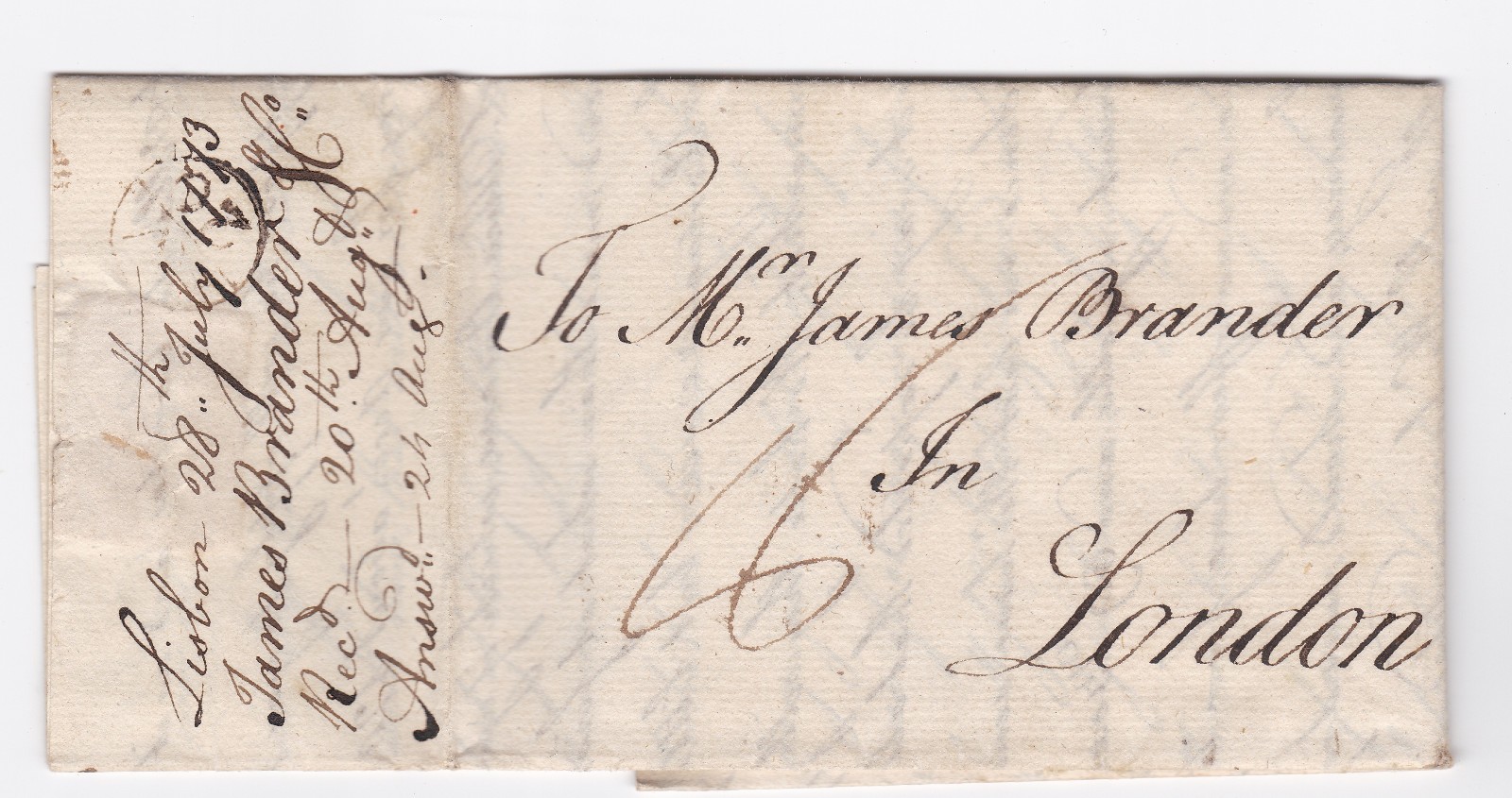 1773 LISBON PORTUGAL TRADE LETTER RE LEMONS & ONIONS TO JAMES BRANDER AT LONDON