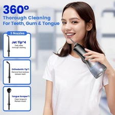 Portable Water Flosser Oral Irrigator Cordless Rechargeable 5 Modes with Tips