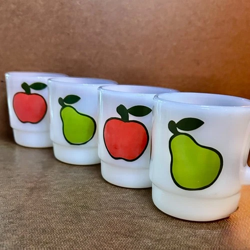 Anchor Hocking Fire King coffee mugs FRUIT  Pear Apple