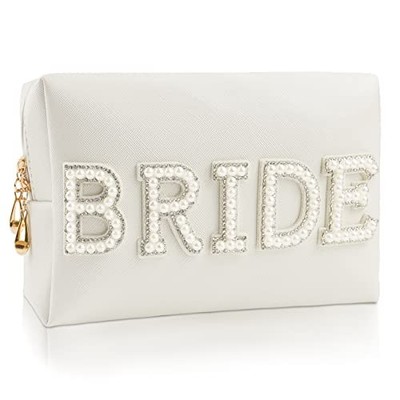  Patch Letter Makeup Bag for Womensmaid Engagement Gift for Her White Bride