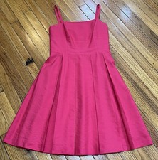 Talbots Petites Bright Pink Fit & Flare Midi Dress Pleated Skirt Women's 6P