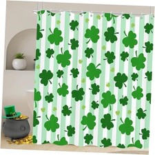 St. Patrick's Day Shower Curtain Green Clover Irish Shamrock Leaf Fabric B3