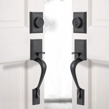 Double Door Handle Set Matte Black Front Entry Door Lever Dummy Handle
