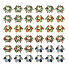 120pcs 4Styles Enamel Flower Bead Caps, Red-Green/Light Dark Blue/Blue-Green