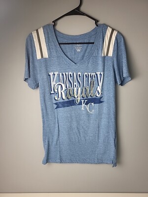 Kansas City KC Royals Shirt Womens Size Medium GIII 4Her MLB V Neck Blue  White