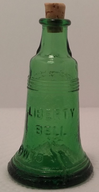 Wheaton Green Glass Liberty Bell Bottle With Cork Very Good Condition ~ 2591