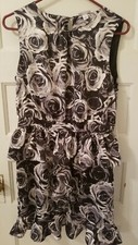 Nwts Kate Young Target Ladies Size 10 Black & Silver Rose Peplum Ruffled Dress 