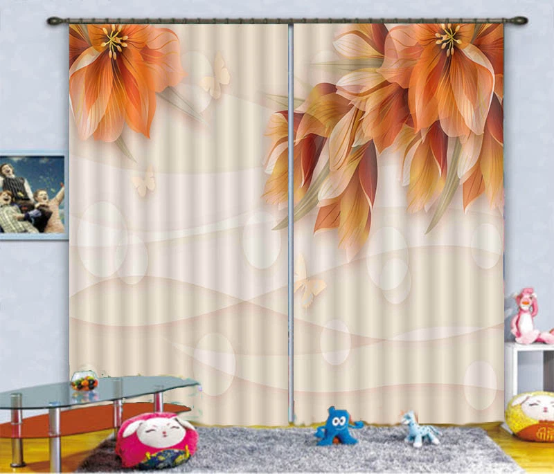 Thin Orange Petals 3D Curtain Blockout Photo Printing Curtains Drape Fabric - image 4 of 4