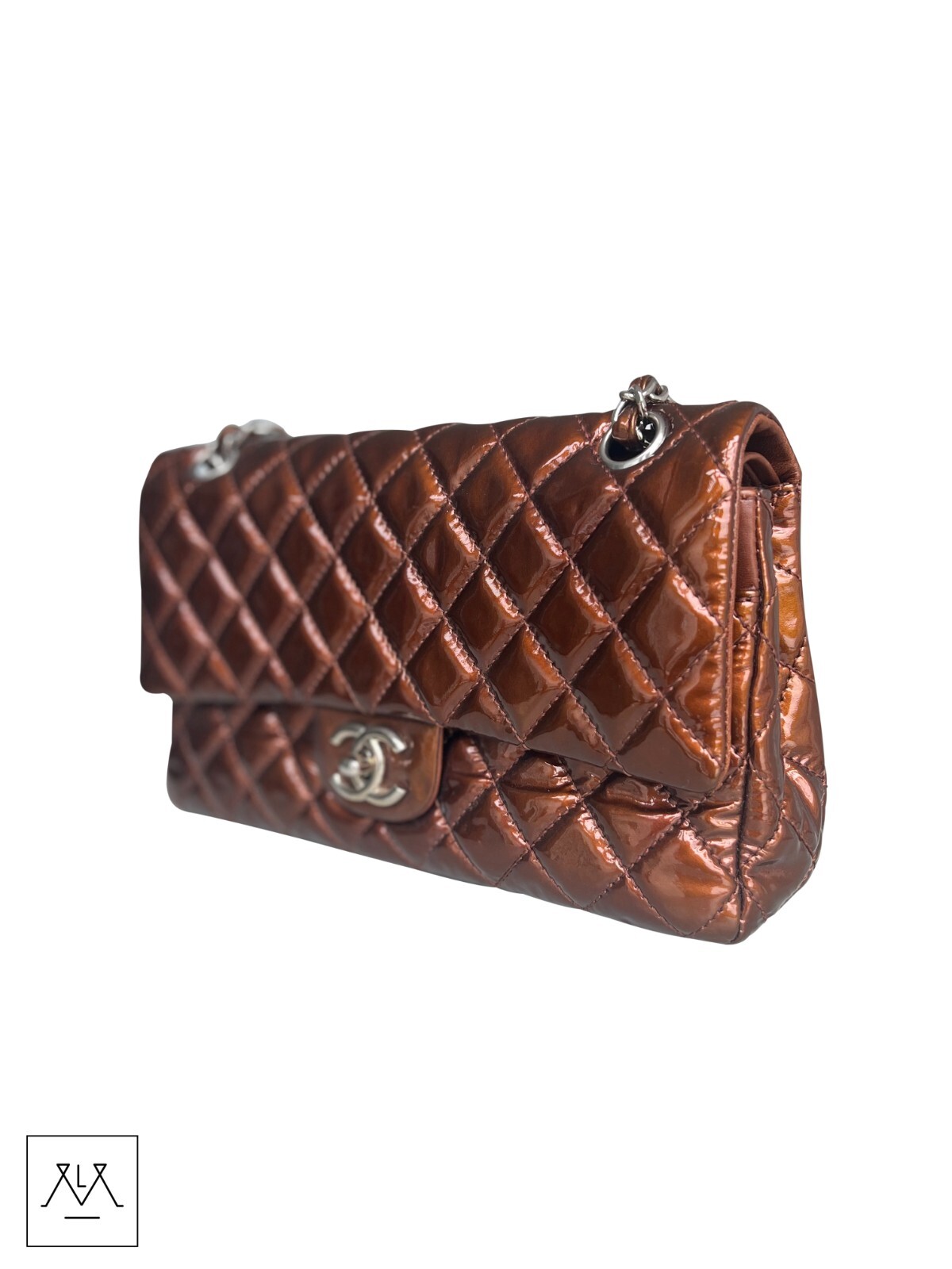 Chanel Double Flap Bag Metallic Bronze Patent Leather - 100percent Authentic image 3