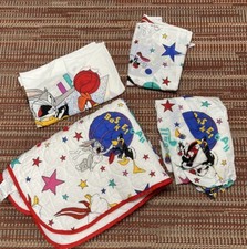 Vintage 1993 Looney Tunes Crib/Youth Bed Blanket Flat Fitted Sheet Pillowcase