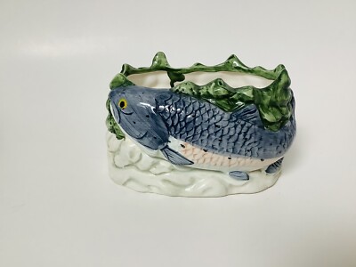 Vintage Ceramic Fishing Planter CMC 1991 Fish Hand Painted Rare HTF 6 L x 4 H