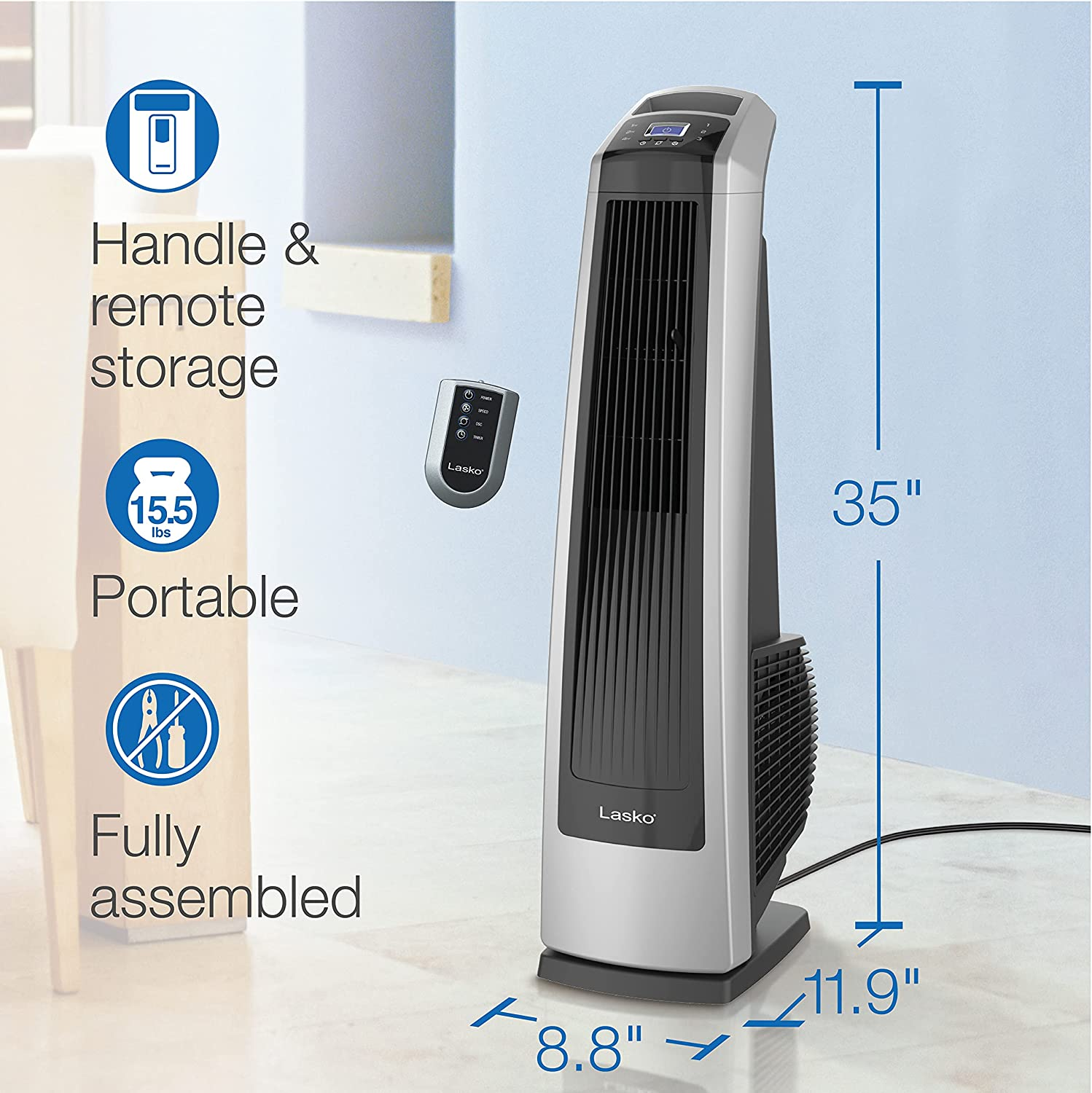 Lasko U35115 Electric Oscillating High Velocity Stand-Up Tower Fan with  Timer an | eBay