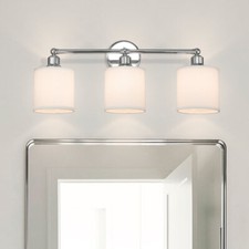 Bathroom Vanity Light with Fabric Shade 3 Light Wall Fixture Chrome Finish