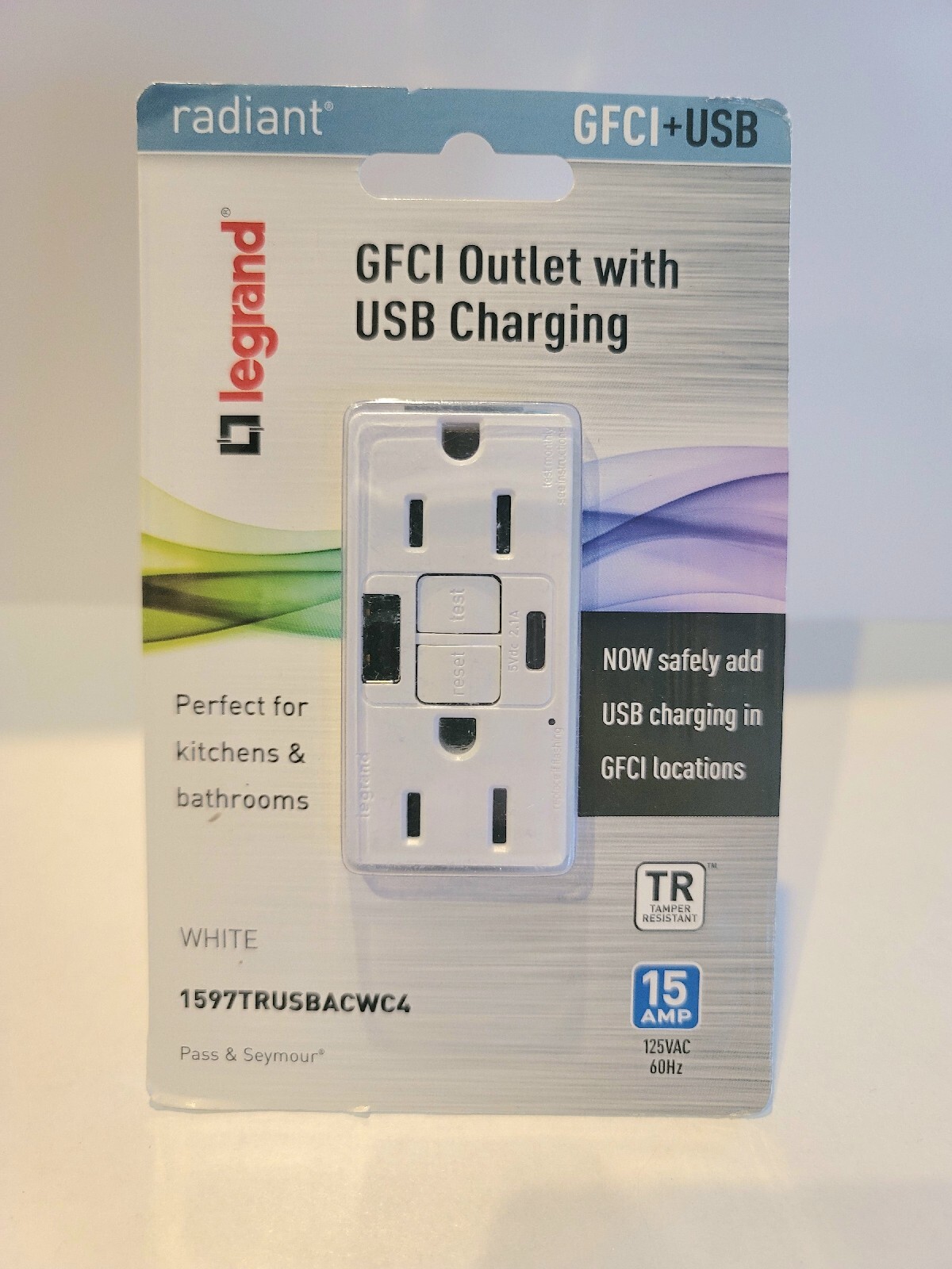Legrand White 15 AMP GFCI Outlet with USB and Type C Charging Ports