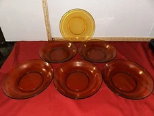 Vintage 1970's Duralex Amber Glass 8" Dinner Plates France Set Of 6