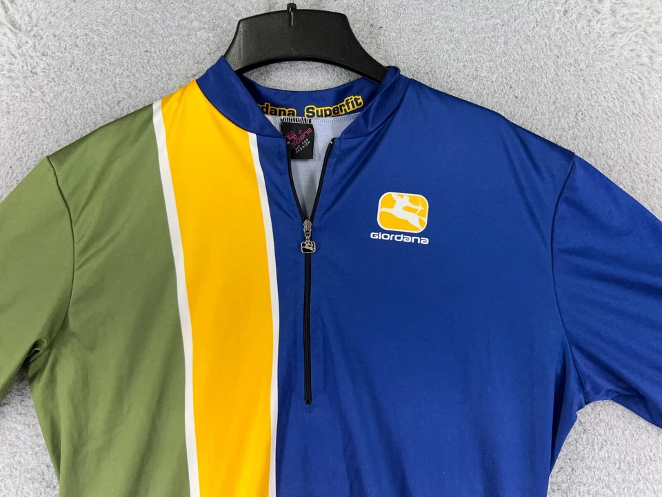 Jersey de ciclismo Giordana adulto mediano azul amarillo 1/2 cremallera manga corta algodón Foto 4 de 4