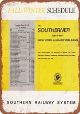 METAL SIGN - 1966 Southern Railway Southerner Schedule - Vintage Rusty Look