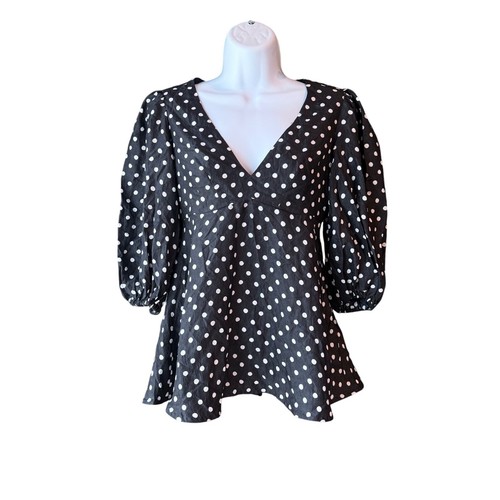 KATE SPADE Harmony Dot Cloque' Top Blouse Black White Polka Dot Size 0 - Picture 5 of 11