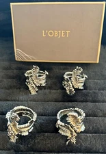 L'OBJET ACANTHUS Pattern Set of 4 Feather Napkin Rings in Original Box
