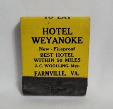 Vintage Hotel Weyanoke Farmville Virginia Matchbook Advertising Matches
